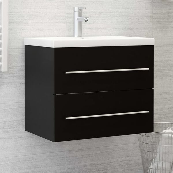 vidaXL Armoire d'&eacute;vier avec lavabo int&eacute;gr&eacute; Noir Agglom&eacute;r&eacute;