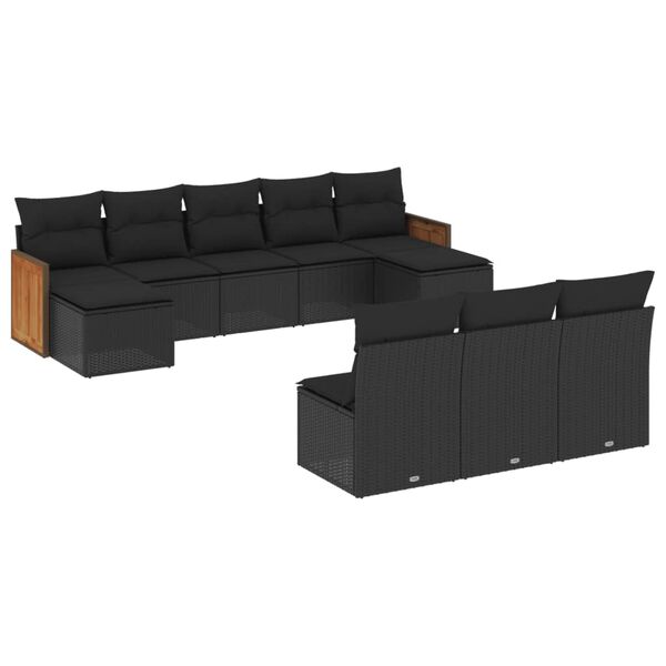 vidaXL Salon de jardin 10 pcs avec coussins noir r&eacute;sine tress&eacute;e