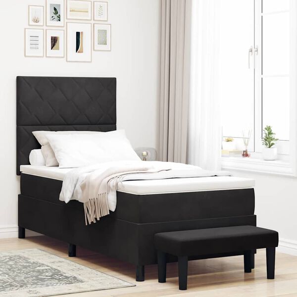 vidaXL Lit &agrave; ressorts avec matelas Noir 90 x 200 cm Velours