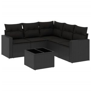 vidaXL Salon de jardin 6 pcs avec coussins noir r&eacute;sine tress&eacute;e