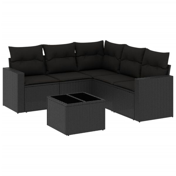 vidaXL Salon de jardin 6 pcs avec coussins noir r&eacute;sine tress&eacute;e