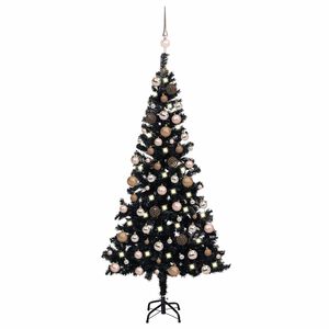 vidaXL Arbre de No&euml;l artificiel pr&eacute;-&eacute;clair&eacute; et boules noir 120 cm PVC