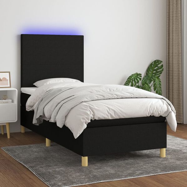 vidaXL Sommier &agrave; lattes de lit et matelas et LED Noir 100x200 cm Tissu