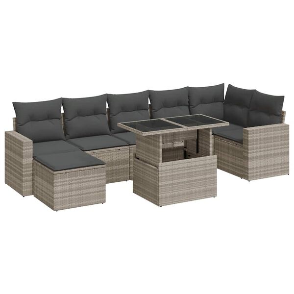 vidaXL Salon de jardin 8 pcs avec coussins gris clair r&eacute;sine tress&eacute;e