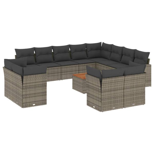 vidaXL Salon de jardin avec coussins 13 pcs gris r&eacute;sine tress&eacute;e