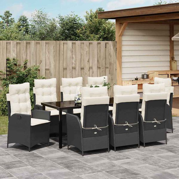 vidaXL Ensemble de salle &agrave; manger pour jardin 9 pcs Noir polyrotin