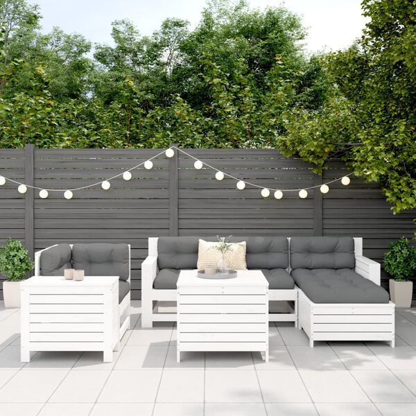 vidaXL Salon de jardin 7 pcs blanc bois de pin massif