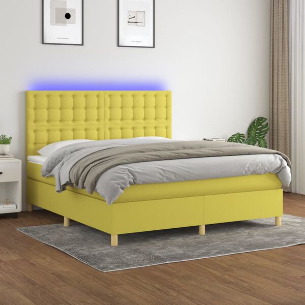 vidaXL Sommier &agrave; lattes de lit et matelas et LED Vert 160x200 cm Tissu