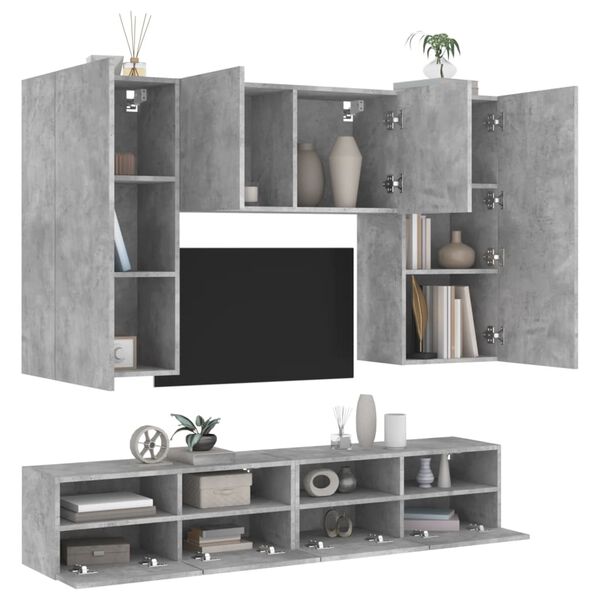 vidaXL Unit&eacute;s murales TV 5 pcs gris b&eacute;ton bois d'ing&eacute;nierie