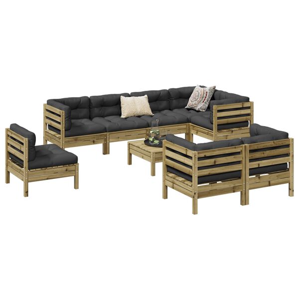 vidaXL Salon de jardin 9 pcs avec coussins bois de pin impr&eacute;gn&eacute;