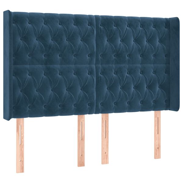 vidaXL T&ecirc;te de lit &agrave; LED Bleu fonc&eacute; 147x16x118/128 cm Velours