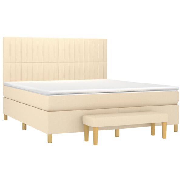 vidaXL Sommier &agrave; lattes de lit avec matelas Cr&egrave;me 180x200 cm Tissu