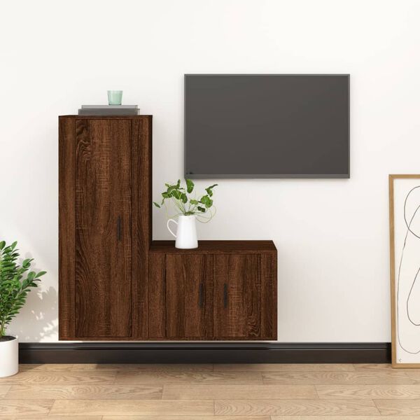 vidaXL Ensemble de meubles TV 2 pcs Ch&ecirc;ne marron Bois d'ing&eacute;nierie