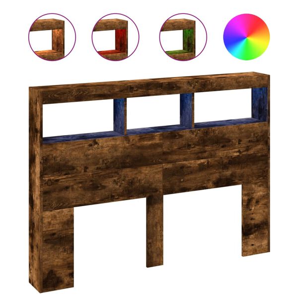 vidaXL Armoire tête de lit avec LED chêne fumé 140x17x102 cm