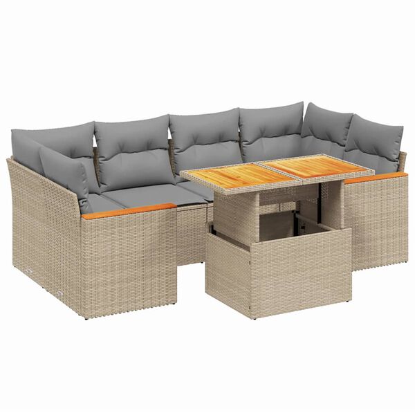 vidaXL Salon de jardin avec coussins 7 pcs beige r&eacute;sine tress&eacute;e