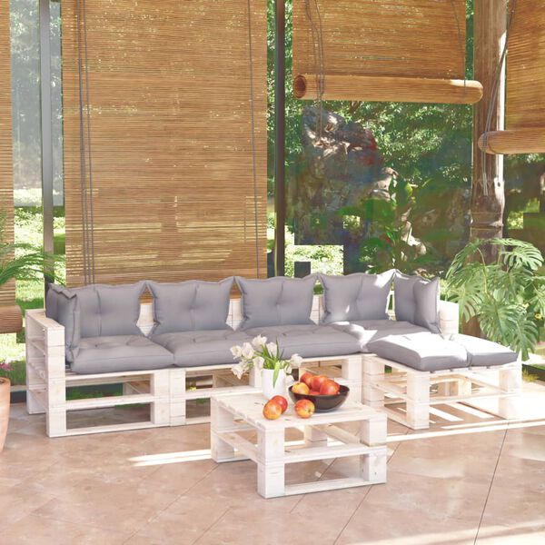 vidaXL Salon palette de jardin 6 pcs avec coussins bois de pin