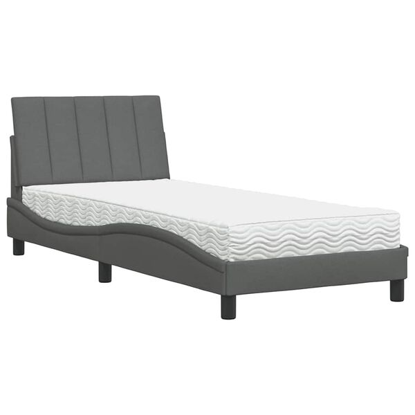 vidaXL Lit avec matelas Hanko gris foncé 90x200 cm tissu