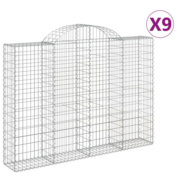 vidaXL Paniers à gabions arqués 9 pcs 200x30x140/160 cm Fer galvanisé