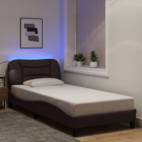 vidaXL Cadre de lit avec LED sans matelas Hvar marron fonc&eacute; 80x200 cm tissu