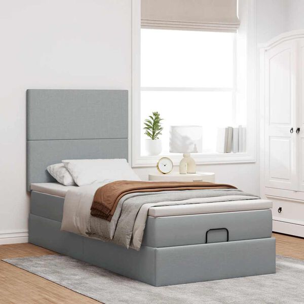 vidaXL Cadre de lit ottoman et matelas gris clair 100x200 cm tissu