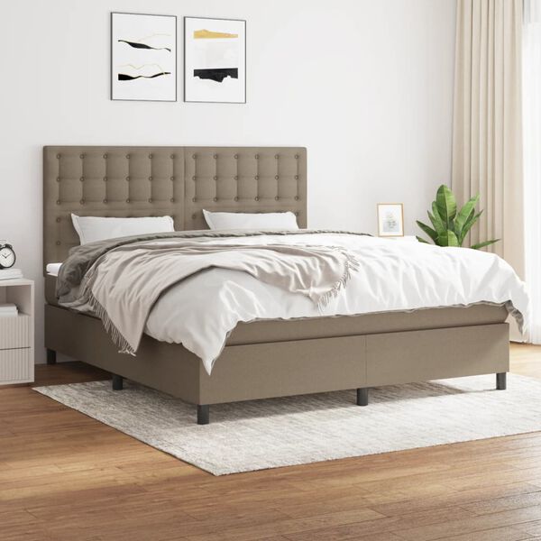 vidaXL Sommier &agrave; lattes de lit avec matelas Taupe 180x200 cm Tissu