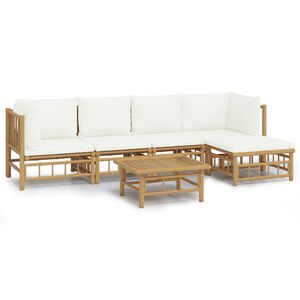 vidaXL Salon de jardin 6 pcs avec coussins blanc cr&egrave;me bambou