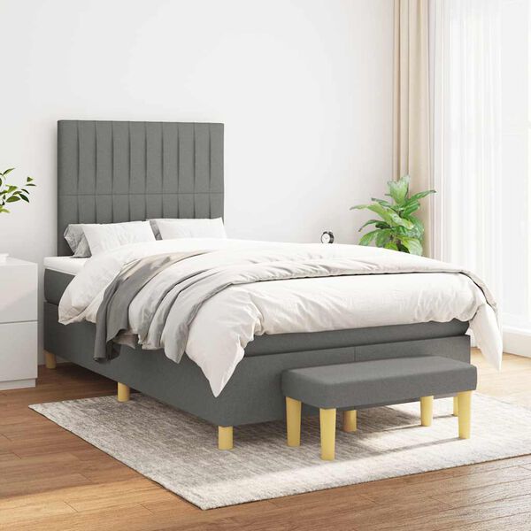 vidaXL Sommier &agrave; lattes de lit avec matelas gris fonc&eacute; 120x190cm tissu