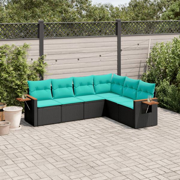vidaXL Salon de jardin 6 pcs avec coussins noir r&eacute;sine tress&eacute;e