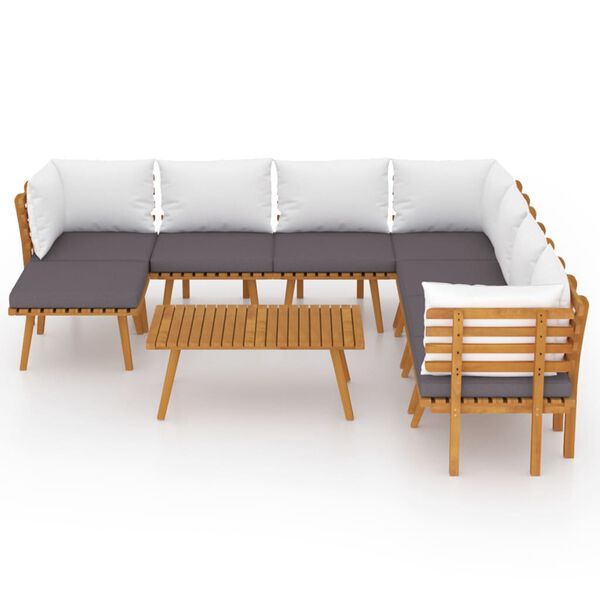 vidaXL Salon de jardin 9 pcs avec coussins Bois d'acacia solide