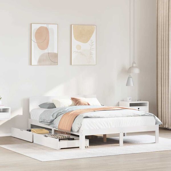 vidaXL Cadre de lit avec tiroirs sans matelas blanc 135x190 cm