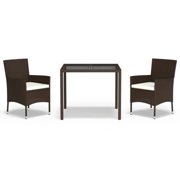vidaXL Ensemble &agrave; manger de jardin 3 pcs et coussins marron poly rotin