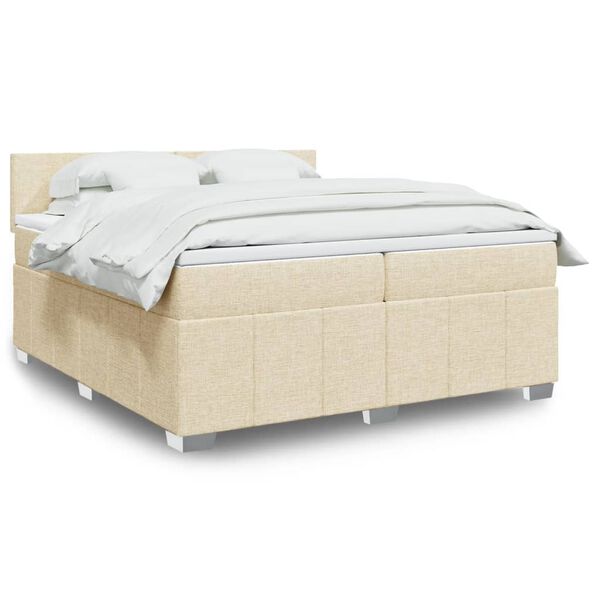 vidaXL Sommier &agrave; lattes de lit avec matelas Cr&egrave;me 200x200 cm Tissu