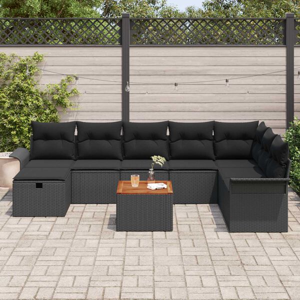 vidaXL Ensemble de canap&eacute; de jardin avec coussin 9 pcs Noir polyrotin