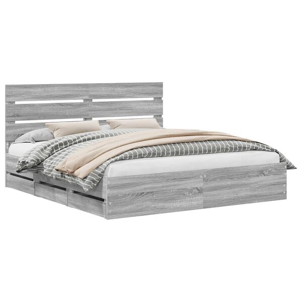 vidaXL Cadre de lit Gris Sonoma 200 x 200 cm Bois Ing&eacute;nierie