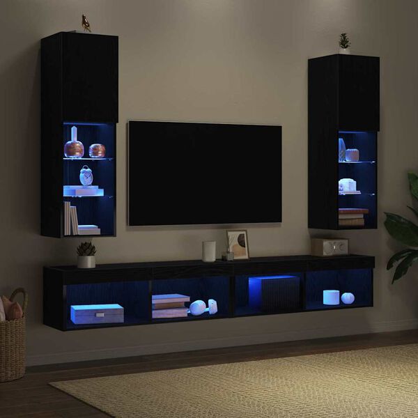 vidaXL Ensemble meuble TV 2 pcs Ch&ecirc;ne noir 30,5 x 30 x 102 cm