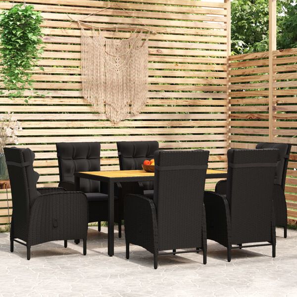 vidaXL Ensemble &agrave; manger de jardin 7 pcs R&eacute;sine tress&eacute;e Noir
