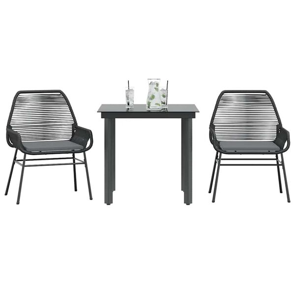 vidaXL Ensemble &agrave; manger de jardin et coussins 3 pcs noir rotin verre