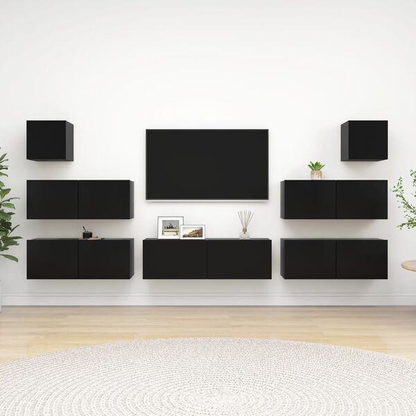 vidaXL Ensemble de meuble TV 7 pcs Noir Bois d'ing&eacute;nierie