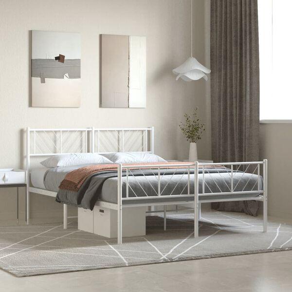 vidaXL Cadre de lit m&eacute;tal sans matelas et pied de lit blanc 140x190 cm