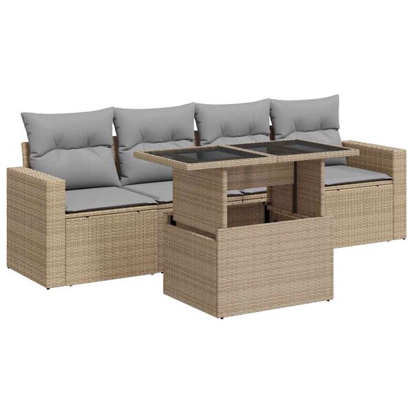 vidaXL Salon de jardin avec coussins 5 pcs beige r&eacute;sine tress&eacute;e