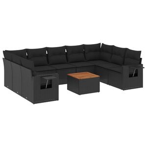 vidaXL Salon de jardin 10 pcs avec coussins noir r&eacute;sine tress&eacute;e