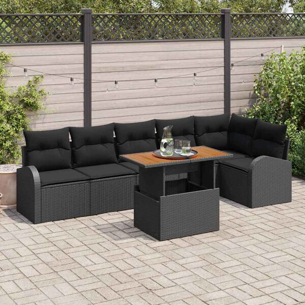 vidaXL Ensemble de canap&eacute; de jardin avec coussin 7 pcs Noir