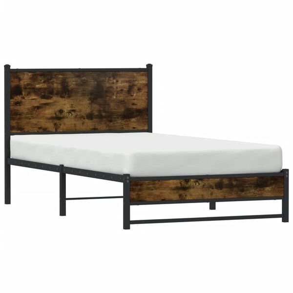 vidaXL Cadre de lit en m&eacute;tal sans matelas ch&ecirc;ne fum&eacute; 100x190 cm