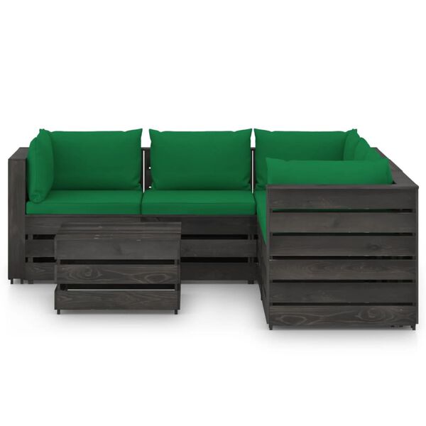 vidaXL Salon de jardin 6 pcs avec coussins Bois impr&eacute;gn&eacute; de gris