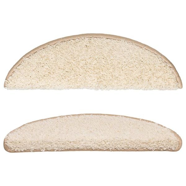 vidaXL Tapis d'escalier 15 pi&egrave;ces 56 x 17 x 3 cm Cr&egrave;me Demi-rond