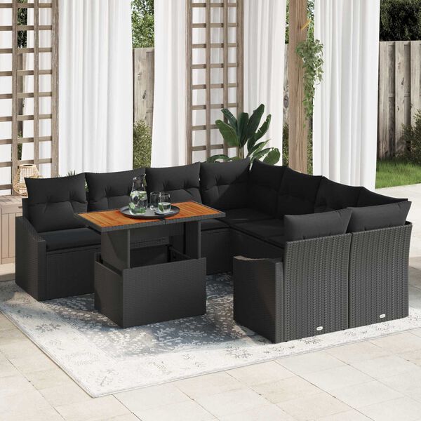 vidaXL Ensemble de canap&eacute; de jardin 9 pcs Noir Poly rotin