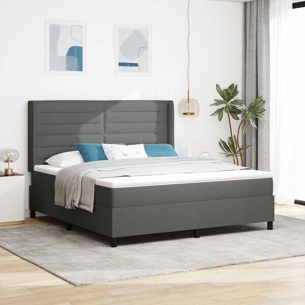 vidaXL Lit &agrave; ressorts avec matelas Gris fonc&eacute; 180 x 200 cm tissu