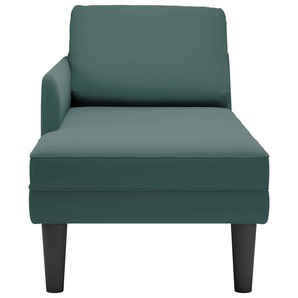 vidaXL Fauteuil long et coussin et accoudoir droit vert foncé velours