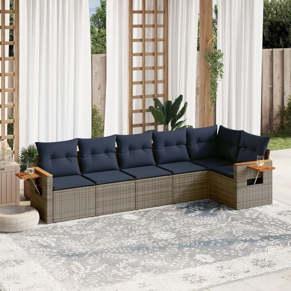 vidaXL Salon de jardin 6 pcs avec coussins gris résine tressée