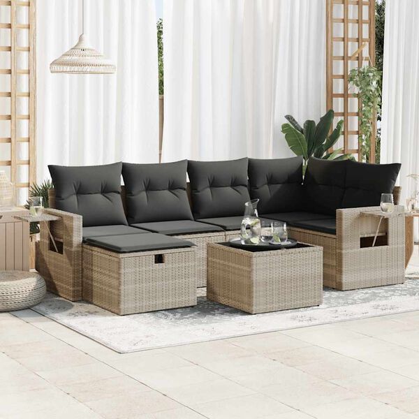 vidaXL Salon de jardin avec coussins 7 pcs gris clair r&eacute;sine tress&eacute;e